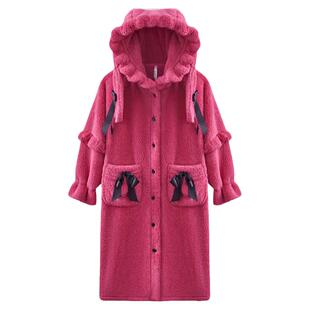 红豆舒适睡衣女秋冬季珊瑚绒加厚加绒女款睡袍冬款可爱家居服2023