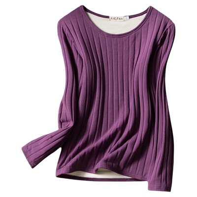 加绒加厚纯棉女长袖圆领