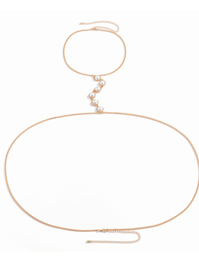 性感金属仿珍珠链条个性身体链潮人蹦迪街拍百搭比基尼衣饰腰链女