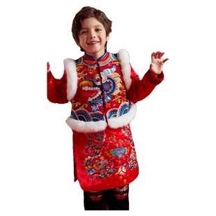 年衣童装马褂套装新中式棉服冬季新款儿童拜年服新年唐装汉服年服
