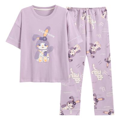 浪莎带胸垫睡衣女纯棉加大码套装