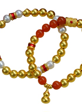 盛尊金包银南红珍珠手链古法圆珠