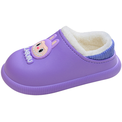 拉布布儿童防水棉拖鞋包跟男女宝宝居家外穿保暖防滑加绒卡通棉鞋