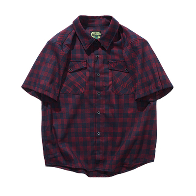 核爆炸经典美式男士短袖格子衬衫