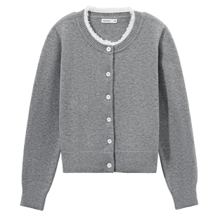 打底衫上衣2025年春款女士花边开衫内搭格雷系miu系气质外套