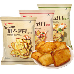韩国进口乐天蒜香烤面包片烤馍片馍丁馒头片面包干早餐零食饼干