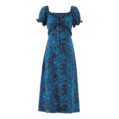 秋水伊人优雅方领连衣裙