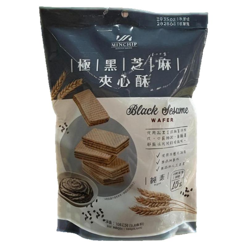 台湾原装进口方芳老师推荐明奇黑芝麻夹心酥威化饼干杏仁牛奶108g