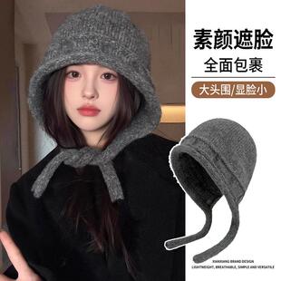 川西旅游绑带毛线帽子女秋冬大头围针织保暖帽2025新款包头护耳帽