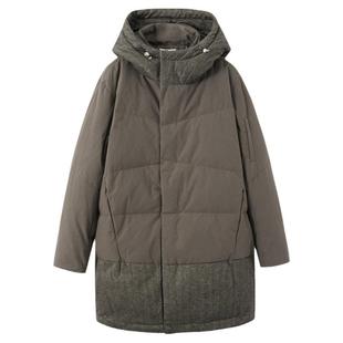 流石男装冬装中长款羽绒服新款男士冬季保暖外套连帽男款加厚商务