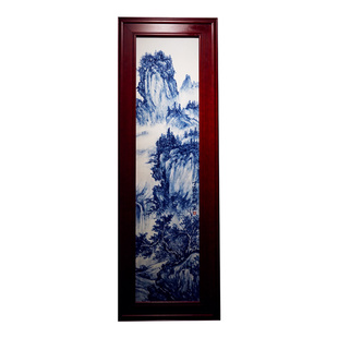 皇窑黄云鹏大师作品 青花山水瓷板画景德镇陶瓷带框中式装饰挂画