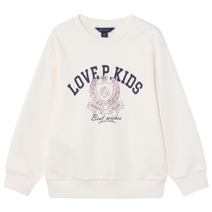 POLOWALK童装女童卫衣2026春夏新品圆领套头外套撞色印花休闲上衣