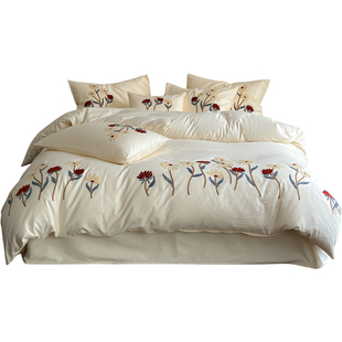 斯得福全棉磨毛四件套毛巾绣绣花床单被套2025新款轻奢高级感秋冬