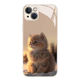 冬天猫咪适用苹果15手机壳iphone14pro秋冬13小猫12mini小清新11玻璃xs新款max高级感8plus可爱x男女xr套7/se