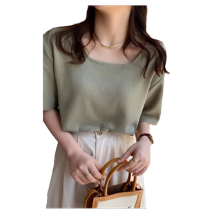 华夫格方领短袖T恤女早春夏装2026年新款宽松百搭打底衫半袖上衣