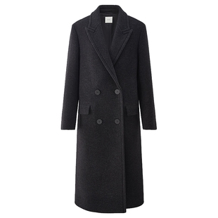 【季末折扣】欧时力100%羊毛双面呢大衣排扣长款外套2025秋冬新品
