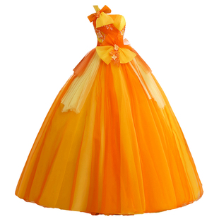 2023彩纱敬酒服主持人晚礼服长款舞台演出服独唱蓬蓬裙影楼连衣裙