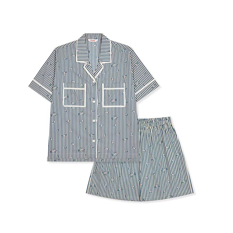 Ullala纯棉条纹女夏短袖睡衣套装