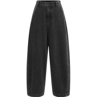 KBNE美式复古原牛黑色弯刀牛仔裤女2026秋季新款直筒阔腿镰刀裤子