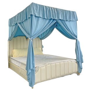 2025金辉新款床帘可四柱不锈钢支架遮光加厚布料水洗棉两用床幔家