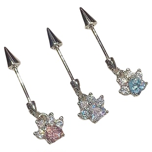 Pink Daily可爱甜美猫爪钛钢恶魔钉女蓝色爆闪锆石耳轮钉精致耳饰