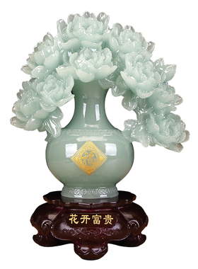 花开富贵花瓶玉石摆件客厅乔迁