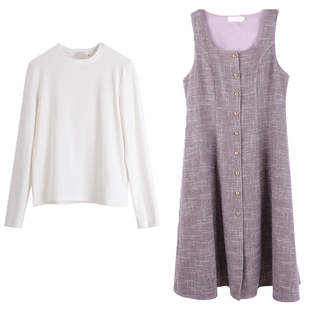 2026春款胖莹莹大码女装法式复古气质通勤高级感打底衫背心裙套装