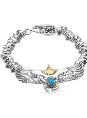 泰银镶嵌松石老鹰银测试推荐手链