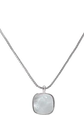 银色方形贝壳项链简约小众气质