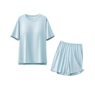 睡衣女2026夏季新款冰丝套装带胸垫胖mm短袖短裤莫代尔大码家居服