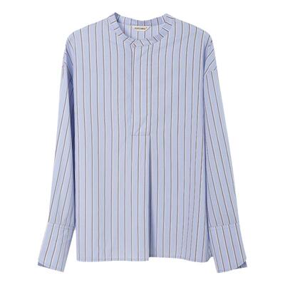 popchrio复古港风立领条纹衬衫