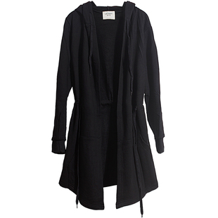 连帽风衣男中长款黑色外套薄款修身带帽抽绳收腰港风青少年帅气潮