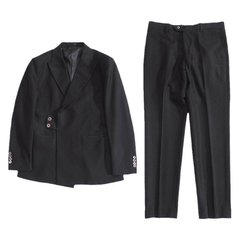 川泽男士戗驳领修身韩版西服套装