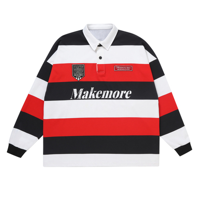 Makemore复古徽章条纹poloT恤男