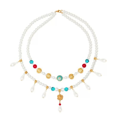 格格间【莲池】项链珍珠软璎珞新中式百搭唐风水滴多层汉服配饰