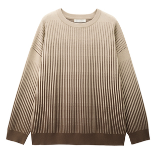 设计师款佐丹奴针织衫男装新款渐变条纹圆领宽松混纺毛衣18055709