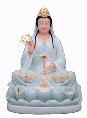 汉白玉彩绘慈航道人家用摆件