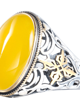 银男女士戒指空托蜜蜡绿松石琥珀