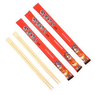 一次性筷子独立纸包装国潮范儿红色双生筷连体扁筷竹饭店外卖专用