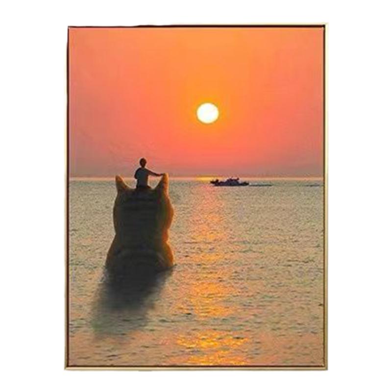大猫咪出海飞鸟日落文艺装饰画