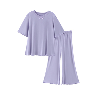 版型绝了！荷叶阔脚裤女童睡衣莫代尔家居服女孩宝宝春夏款套装