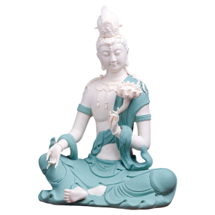 戴玉堂陶瓷莲花水月观音家用供奉自在观世音菩萨佛像摆件客厅收藏