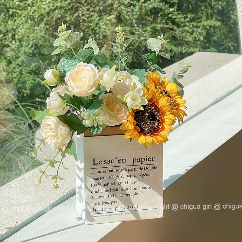 向日葵假花花束仿真花摆设客厅餐桌花艺装饰花摆件干花轻奢高端