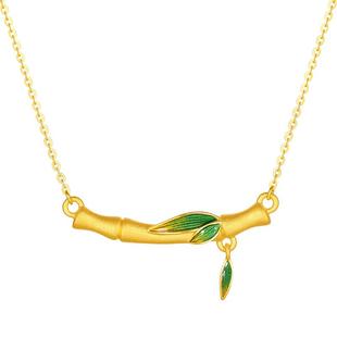 周六福黄金5d硬金链坠女款定价翠影金竹黄金竹节吊坠送新年礼物