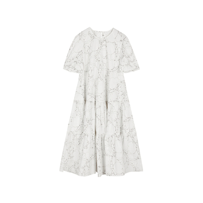 JNBY/江南布衣夏折扣白色连衣裙宽松短袖印花A字通勤5O5G10090