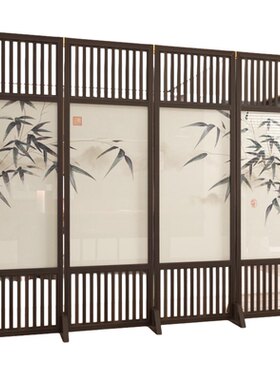 新品竹韵清幽折叠屏风送底座