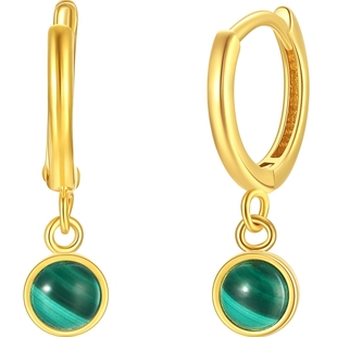 潮宏基至简18K金耳钉彩金孔雀石耳扣耳饰耳环轻奢妇女节女单只