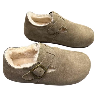 头层牛皮纯羊毛勃肯鞋加绒保暖女棉鞋2025冬季新款皮毛一体雪地靴