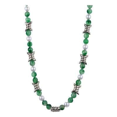 荆棘绿色玉石拼接项链男ins小众设计高级感个性潮嘻哈锁骨链配饰