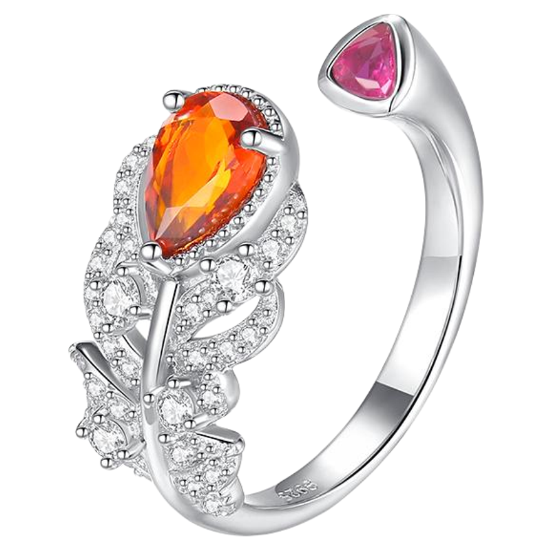 天然黄水晶纯银羽毛可调女戒
